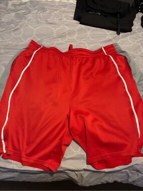 Under Armour Red Athletic Shorts with White Piping
